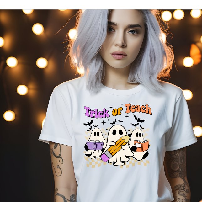Camiseta De Maestra Trick O Teach Retro Halloween (Subido por el creador)