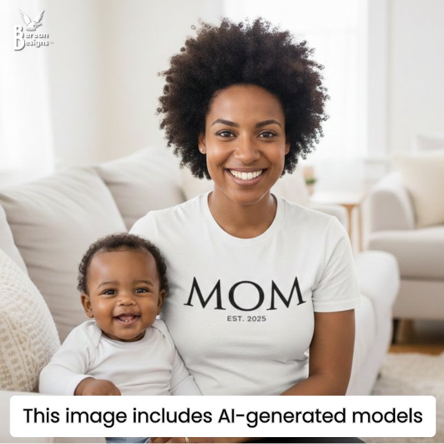 Camiseta de Mamá Personalizable con Estilo Moderno (Customizable MOM ESTABLISHED T-shirt with classic elegant black serif typography. Add your est. year)