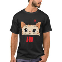 Camiseta de manga corta con cara de gato lindo | N