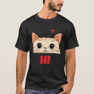 Camiseta de manga corta con cara de gato lindo   N