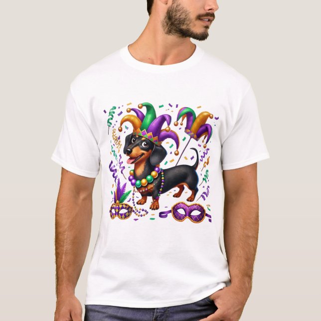 Camiseta de manga corta Mardi Gras Dachshund, Unis (Anverso)