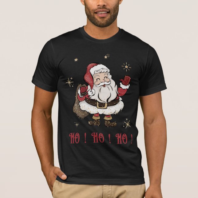 Camiseta de manga corta negra de Santa Claus (Anverso)