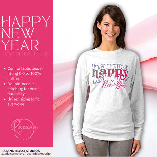 Camiseta de manga larga apilada rosa Feliz Año Nue