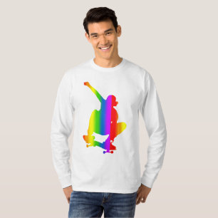 Camiseta de manga larga arcoíris colorido de skate