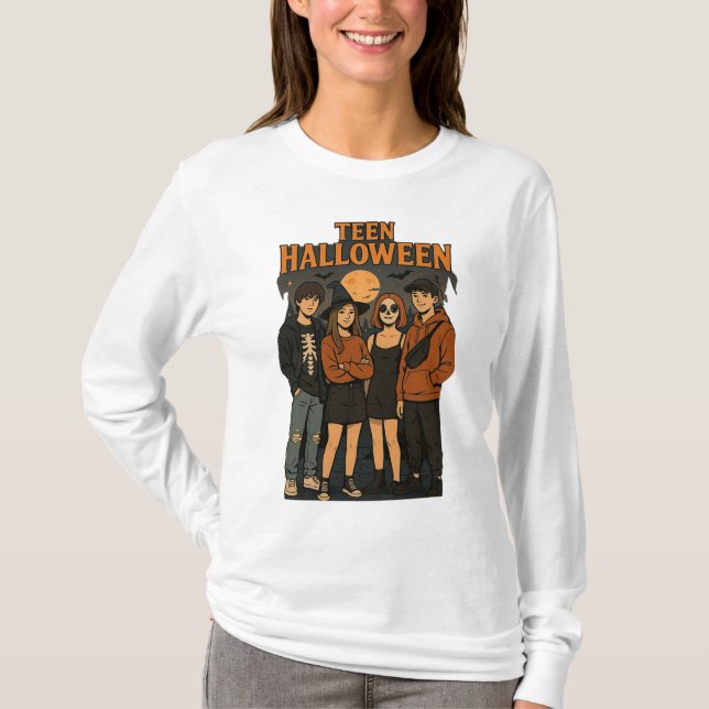 Camiseta de manga larga básica de Halloween para a (Anverso)