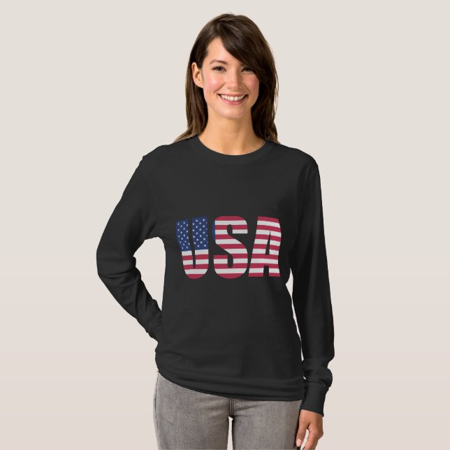 Camiseta de manga larga con bandera de EE. UU. par (Anverso completo)