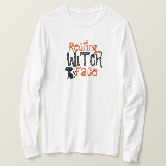Camiseta de manga larga con cara de bruja descansa (Anverso del diseño)