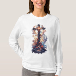 Camiseta de manga larga con cruz cristiana bonita 