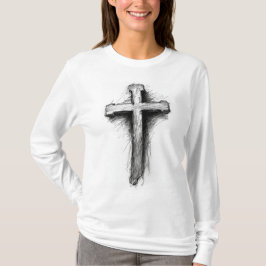 Camiseta de manga larga con cruz cristiana en negr