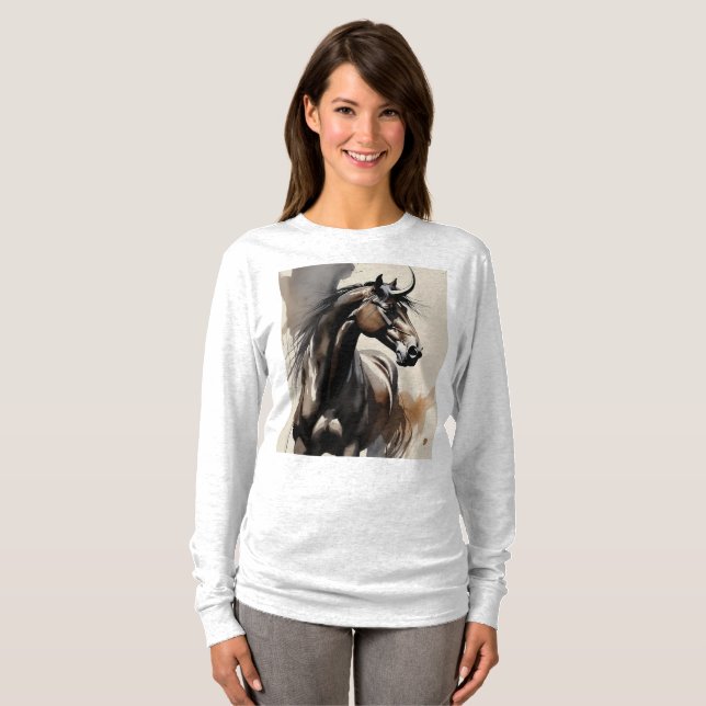 Camiseta de manga larga con pintura de caballo (Anverso completo)