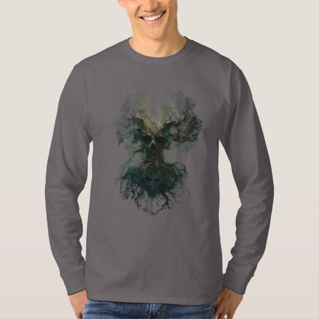 Camiseta de manga larga de árbol de cráneo surreal (Anverso)