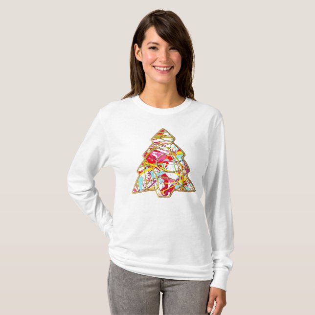 Camiseta de manga larga de árbol de Navidad (Anverso completo)