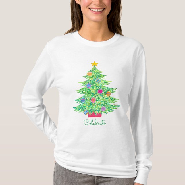 Camiseta de manga larga de árbol de Navidad (Anverso)
