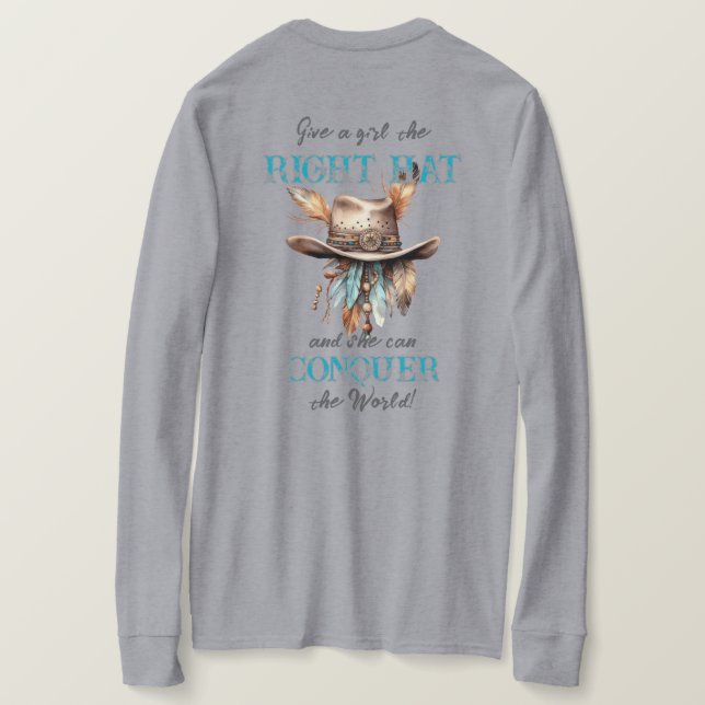 Camiseta de manga larga de Boho Cowgirl Gorra (Reverso del diseño)