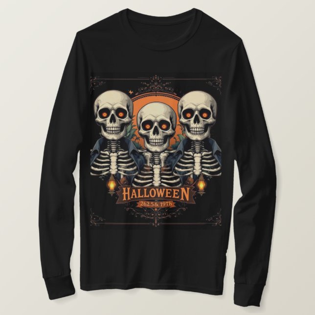 Camiseta de manga larga de cráneo de Halloween - S (Anverso del diseño)