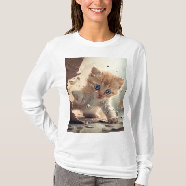 Camiseta de manga larga de gato lindo (Anverso)