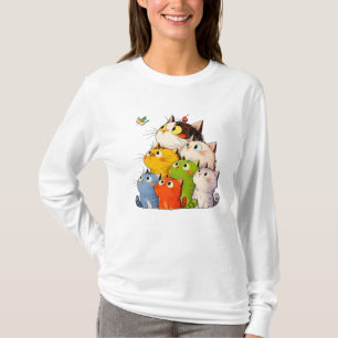 Camiseta de manga larga de gatos curiosos y colori