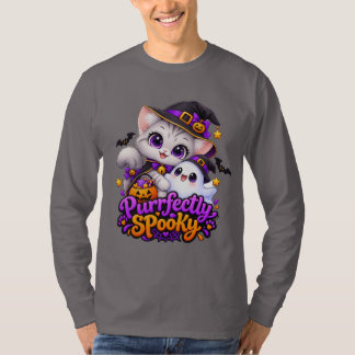 Camiseta de manga larga de Halloween de gato bruja