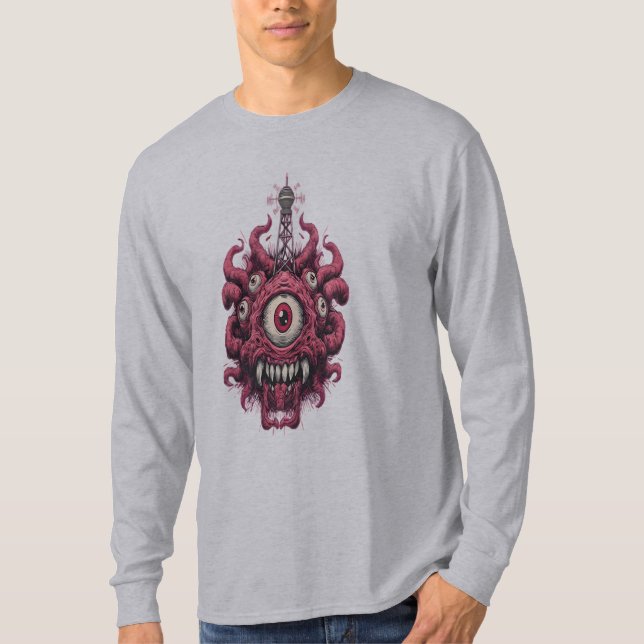 Camiseta de manga larga de monstruo de ciencia fic (Anverso)