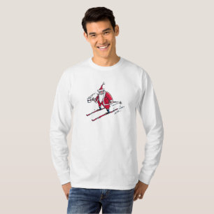 Camiseta de manga larga de Santa esquíando