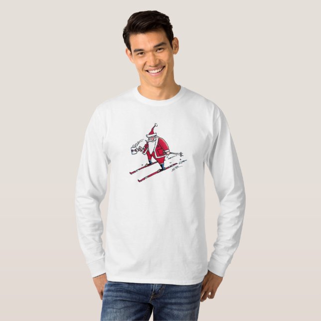 Camiseta de manga larga de Santa esquíando (Anverso completo)