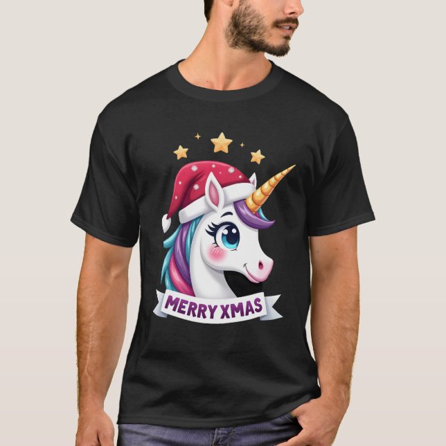 Camiseta de manga larga de unicornio de Navidad (Anverso)