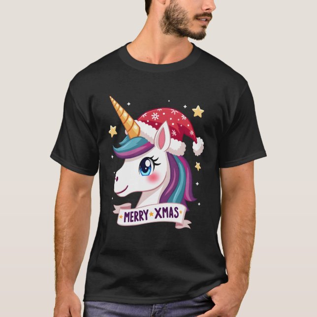 Camiseta de manga larga de Unicornio de Navidad (1 (Anverso)