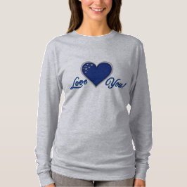 Camiseta de manga larga del corazón azul