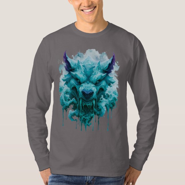Camiseta de manga larga Ice Wolf Fantasy (Anverso)