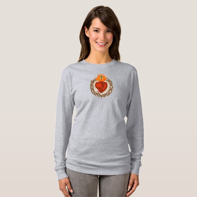 Camiseta de manga larga para mujer Sagrado Corazón (Anverso completo)