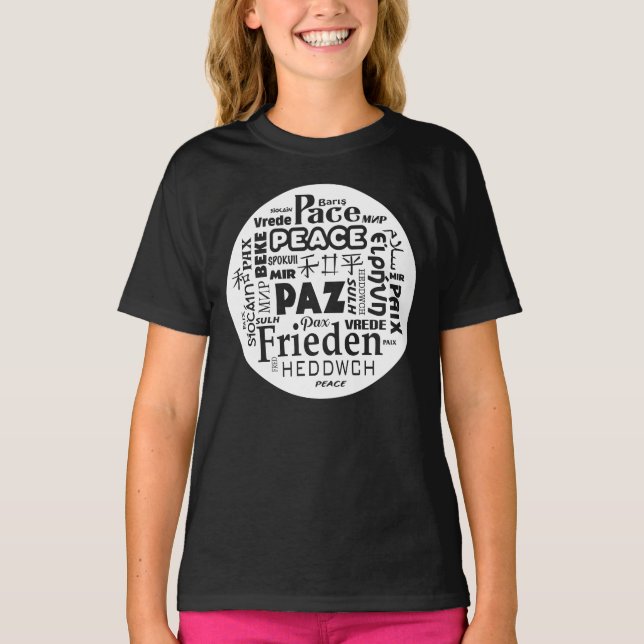 Camiseta de manga larga paz blanca en varios idiom (Anverso)