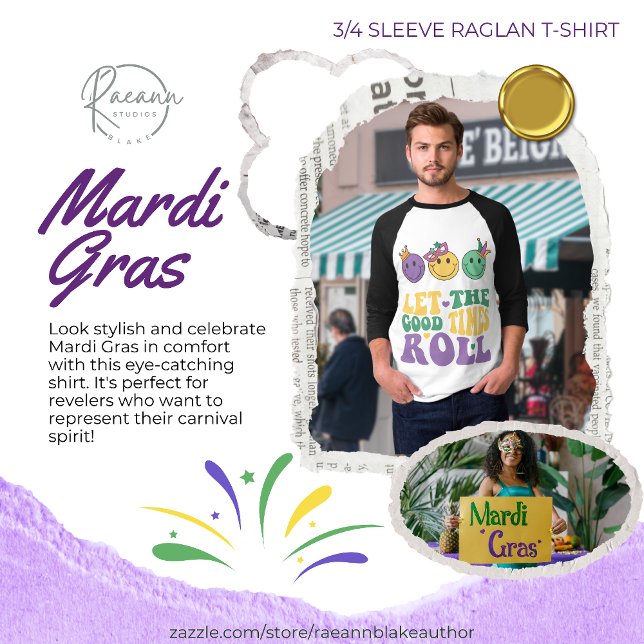 Camiseta de manga raglán 3/4 para Mardi Gras (Subido por el creador)