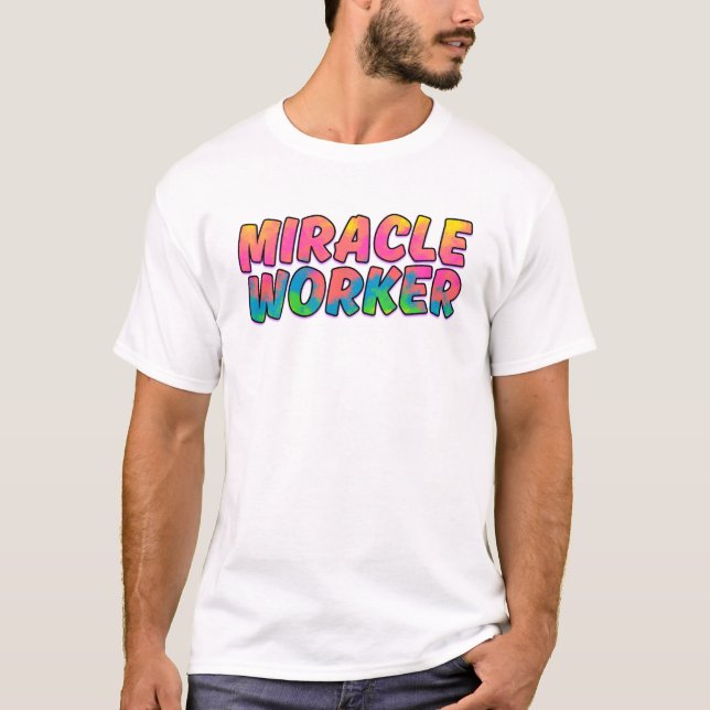 Camiseta de mano de obra milagrosa (arco iris fluo (Anverso)