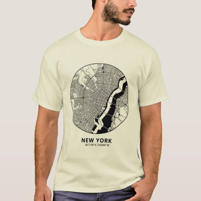Camiseta de Mapa de Nueva York – Negro y Blanco Mi (Anverso)