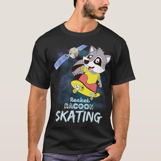 Camiseta de Mapache Cohete Patinando Espacio Gamer (Anverso)