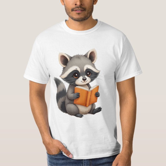 Camiseta de Mapache Lindo Leyendo Libro Amante de  (Anverso)