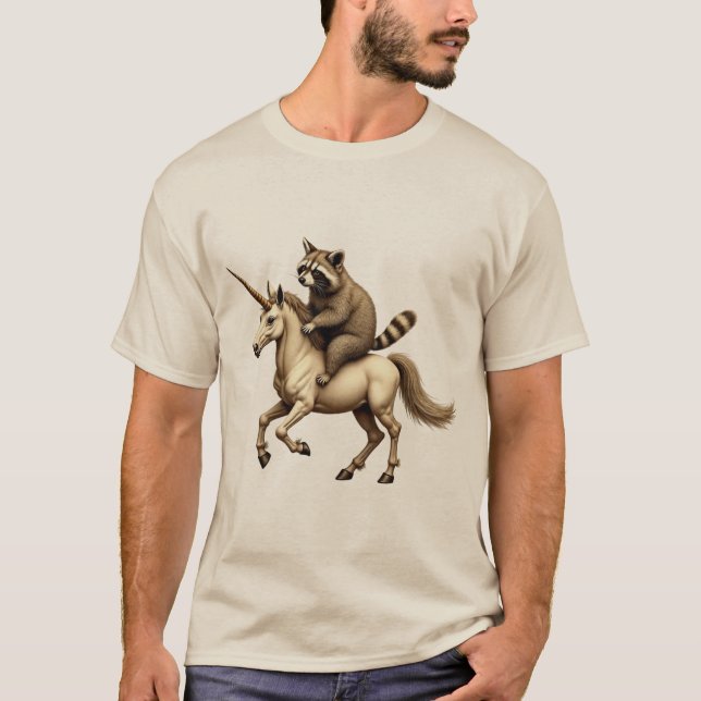 Camiseta de Mapache montando un Unicornio – Diseño (Anverso)