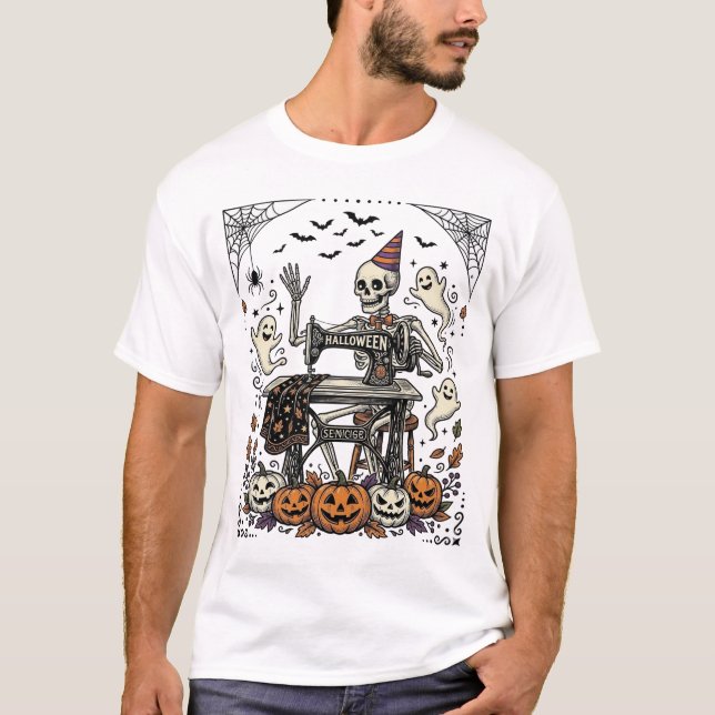 Camiseta de máquina de coser esqueleto de Hallowee (Anverso)