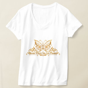 Camiseta de mariposa dorada 'Florece donde estás p
