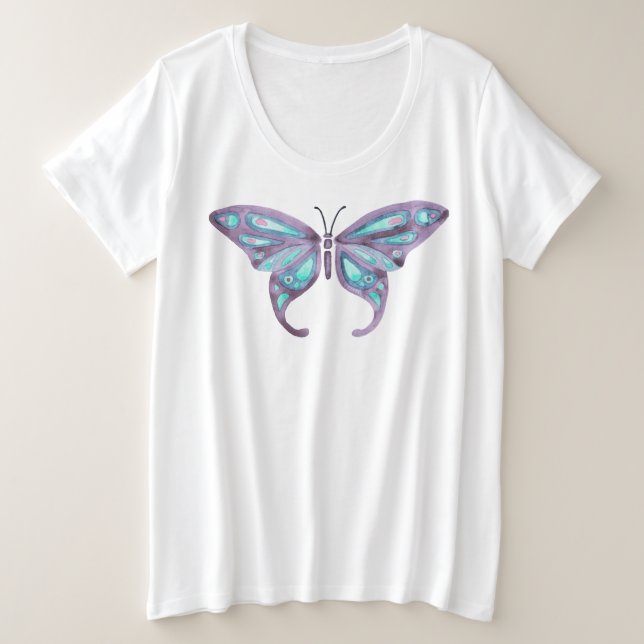 Camiseta de mariposa, lavanda y tamaño Verde azula (Anverso del diseño)