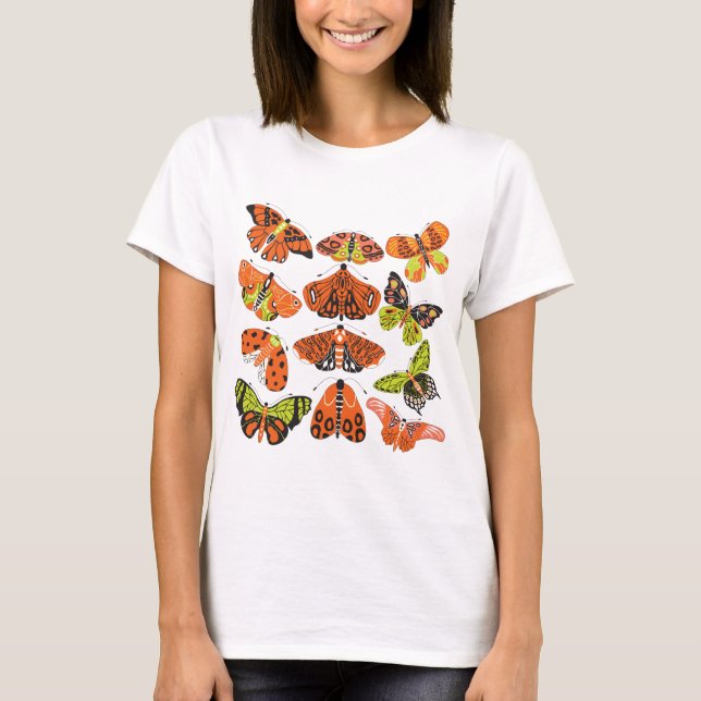 Camiseta de mariposa y polilla verde naranja (Anverso)