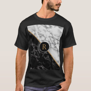 Camiseta de mármol blanco negro con tu carta
