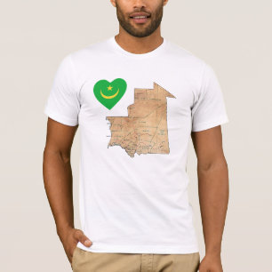 Camiseta de Mauritania con bandera, corazón y mapa