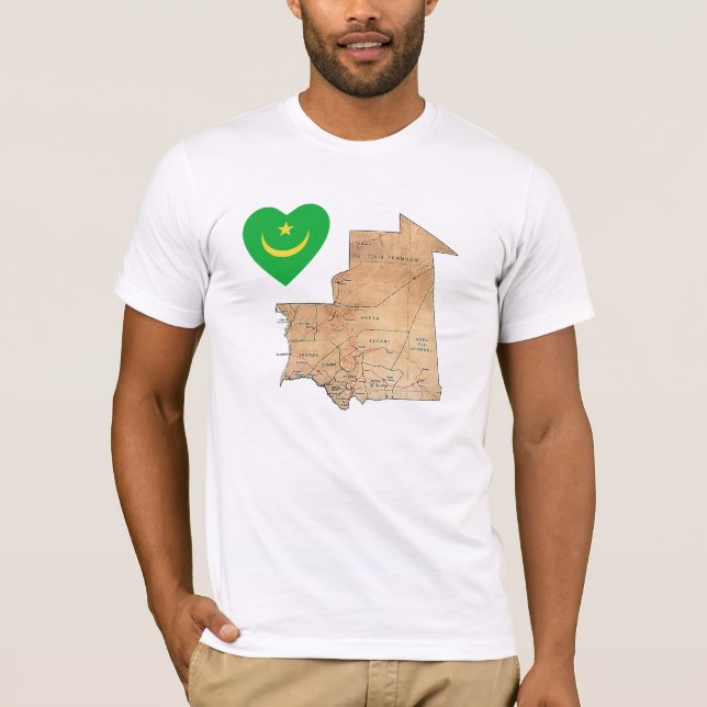 Camiseta de Mauritania con bandera, corazón y mapa (Anverso)