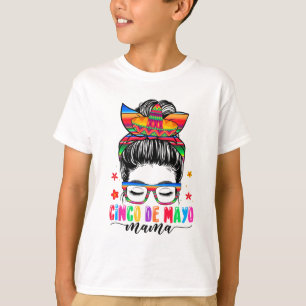 Camiseta De Mayo Mama Messy Bun Hair Mamá Mexicana Da
