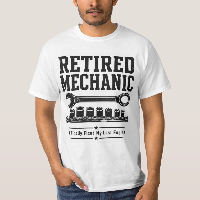 Camiseta de Mecánico Jubilado — Finalmente Arreglé (Anverso)