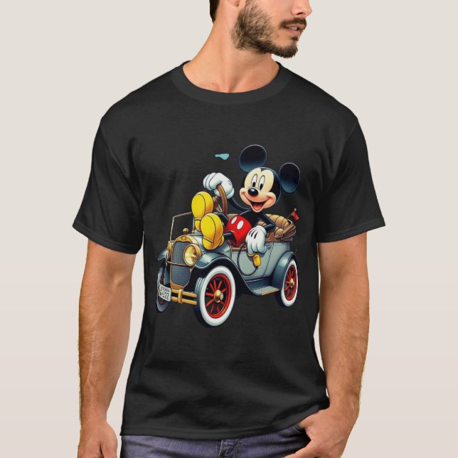 Camiseta de Mickey Mouse conduciendo un coche clás (Anverso)