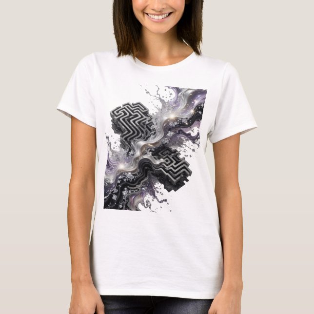 Camiseta de moda de arte abstracto de plata (Anverso)