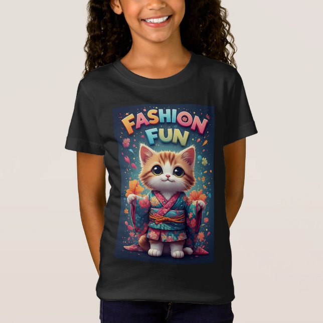 Camiseta de Moda de Gato Kimono Floral Regalo Dive (Anverso)