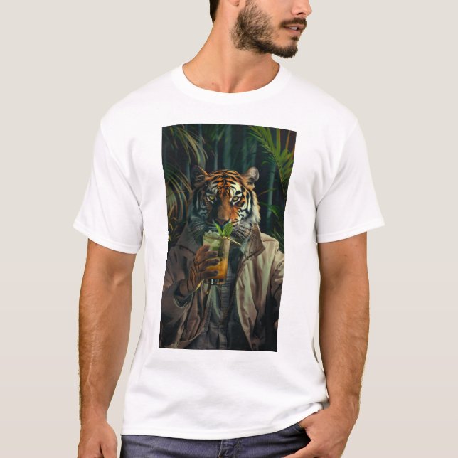 Camiseta de moda para beber café tigre (Anverso)